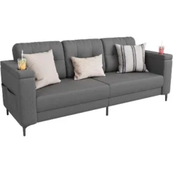 83.5" 3 Seater Sofa Couch With Storage Armrests For Living Room, Comfy Sofa Couch With Wide Seat