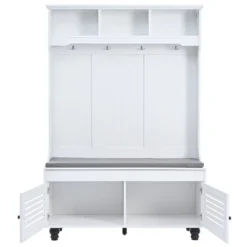 TIRAMISUBEST 5-in-1 Hall Tree With Storage Bench & 4 Hooks - Shutter Door Entryway Organizer For Coats, Shoes, Farmhouse Style, 47" 13 TIRAMISUBEST 5-in-1 Hall Tree With Storage Bench & 4 Hooks - Shutter Door Entryway Organizer For Coats, Shoes, Farmhouse Style, 47" -Baxton Studio Shop GUEST 82bc3429 57cd 4631 ba66 435770563d10
