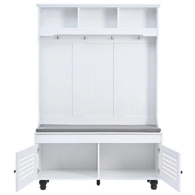 TIRAMISUBEST 5-in-1 Hall Tree With Storage Bench & 4 Hooks - Shutter Door Entryway Organizer For Coats, Shoes, Farmhouse Style, 47" 5 TIRAMISUBEST 5-in-1 Hall Tree With Storage Bench & 4 Hooks - Shutter Door Entryway Organizer For Coats, Shoes, Farmhouse Style, 47" - Image 5