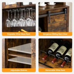 Garvee Coffee Bar Wine Cabinet With Sliding Barn Doors, 70" Tall Farmhouse Kitchen Hutch With Wine & Glasses Rack, For Kitchen, Dining Room -Baxton Studio Shop GUEST 82be5d1c 1576 4848 8b8d 63ec07b37577