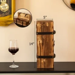 Vintiquewise Vintage Wooden Wine Gift Box – Rustic Single Bottle Holder With Locking Latch, Decorative Brass Accents, And Faux Leather Straps -Baxton Studio Shop GUEST 82f03bd3 8823 4770 ba7b 8fbd09c84d73