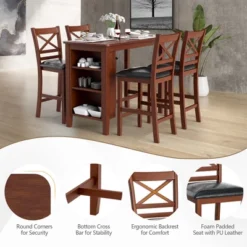 Costway 5PCS Pub Dining Table Set W/ Storage Shelves&4 Upholstered Chairs Walnut 14 Costway 5PCS Pub Dining Table Set W/ Storage Shelves&4 Upholstered Chairs Walnut -Baxton Studio Shop GUEST 82f9d106 fe4d 49c8 911c 308dfaf36b4f