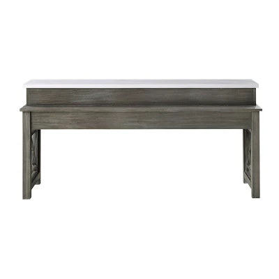76"Wandella Marble Top Dining Table Beige Fabric/Weathered Gray Finish - Acme Furniture 2 76"Wandella Marble Top Dining Table Beige Fabric/Weathered Gray Finish - Acme Furniture - Image 2