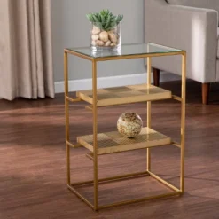 Woobal Glass Top End Table With Storage Brass - Aiden Lane