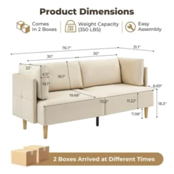 76" Sofa Couch, Comfy Upholstered Loveseat With Extra Deep Seats