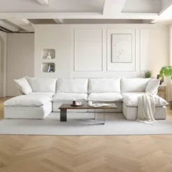 162.98" Cloud Modular Sectional Sofa, U Shaped Couch, Minimalist Wide Deep Seat Couches With Chaise Ottoman,Cushion Covers Removable -Baxton Studio Shop GUEST 838a0b85 fc2b 4b59 8414 907a8bdad8c0