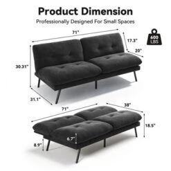 MUUEGM 72" Convertible Futon Sofa Bed, Terry Cloth Couch With Adjustable Backrest & Washable Covers For Small Spaces, Living Room