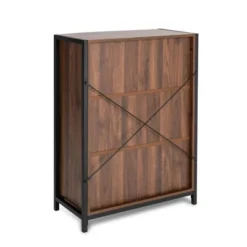 32" Wooden Metal Floor Cabinet With Double Sliding Doors Natural - Glitzhome -Baxton Studio Shop GUEST 83c733ef e9bb 4295 bcce 992077f0af46