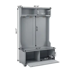 Modern Hall Tree Cosatal Style Entryway Storage Bench With Open Shelves And Shoe Cabinets, Coat Rack Storage Organizer For Hallway Living Room -Baxton Studio Shop GUEST 83cd5809 b2c8 4977 8ba2 ae9e6d6288a7