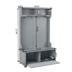 Hall Tree With Bench And Shoe Storage, Entryway Bench With 4 Coat Rack Hooks, Hallway Furniture Coat Tree For Entryway, Mudroom