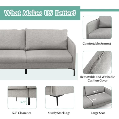 Costway Modern 76'' Loveseat Sofa Couch For Living Room Apartment Dorm With Metal Legs Gray 8 Costway Modern 76'' Loveseat Sofa Couch For Living Room Apartment Dorm With Metal Legs Gray - Image 8