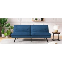 Dyonery 70" Memory Foam Folding Convertible Linen Futon Sofa Couch,Detachable Cushion,Adjustable Backrest, For Living Room,Office,Apartment, Black