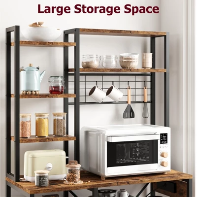 70.1" Bakers Rack With Power Output, Coffee Bar Station With 2 Big Metal Basket, Large Storage Rack, Coffee Stand Station 4 70.1" Bakers Rack With Power Output, Coffee Bar Station With 2 Big Metal Basket, Large Storage Rack, Coffee Stand Station - Image 4