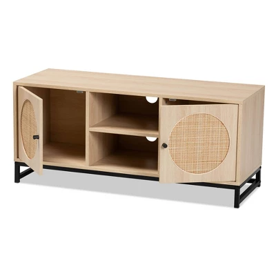 Ardon Bohemian Wood And Metal 2 Door Natural Rattan TV Stand For TVs Up To 40" Light Brown/Black - Baxton Studio 1 Ardon Bohemian Wood And Metal 2 Door Natural Rattan TV Stand For TVs Up To 40" Light Brown/Black - Baxton Studio
