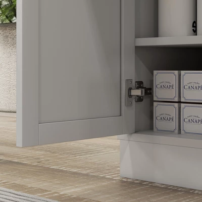 HOMCOM Microwave Cabinet With Drawer, Double Door Cabinet And Adjustable Shelf, Buffet With Hutch And Cable Hole For Kitchen, Dining Room, White 5 HOMCOM Microwave Cabinet With Drawer, Double Door Cabinet And Adjustable Shelf, Buffet With Hutch And Cable Hole For Kitchen, Dining Room, White - Image 5