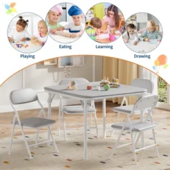 Kids 5-Pc Folding Table & Chairs Set, Toddler Activity/Dining Set For Home & Classroom, Gray -Baxton Studio Shop GUEST 857e0786 7e2c 4fc3 8ef8 23c6f36a4d1a