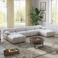 WJShome 138" Modular Sectional Sofa, U-Shaped Minimalist Velvet Sofas Couches With Chaise Ottomans,Blue 13 WJShome 138" Modular Sectional Sofa, U-Shaped Minimalist Velvet Sofas Couches With Chaise Ottomans,Blue -Baxton Studio Shop GUEST 85864386 f66e 47c3 bc94 12fee2a6a419