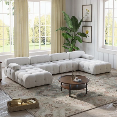 WJShome 138" Modular Sectional Sofa, U-Shaped Minimalist Velvet Sofas Couches With Chaise Ottomans,Blue 5 WJShome 138" Modular Sectional Sofa, U-Shaped Minimalist Velvet Sofas Couches With Chaise Ottomans,Blue - Image 5