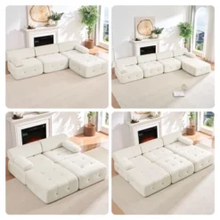 Mjkone U-Shaped Velvet Modular Sectional Sofa With Free Combination Ottoman,Convertible 4-Seater Sofa With Rivet Trim -Baxton Studio Shop GUEST 8594f71f 5488 4b47 bd35 b6d75d482790