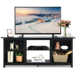 Costway TV Stand 58 Inch Entertainment Media Console Center Up To 65 Inch Coffee Or Black With 2 Tiers -Baxton Studio Shop GUEST 859a8a43 5201 4667 b54f de35872db632