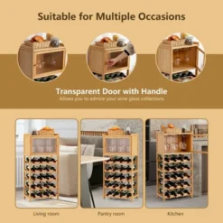 Costway 20-Bottle Bamboo Wine Rack Cabinet Freestanding Display Shelf W/ Glass Hanger -Baxton Studio Shop GUEST 859e920d fc4c 48fb 83ff 8f6498b460a5