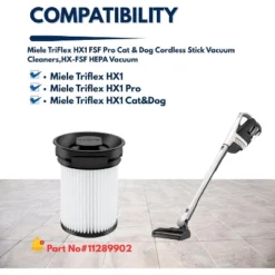 Nispira Fine Dust Vacuum Filter Compatible With Miele Triflex HX1 Cordless Stick Vacuum Cleaners, Part#11289902. 2 Packs