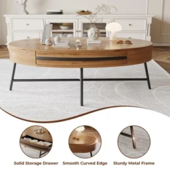 Oval Coffee Table With Drawer Mid-Century Modern Center Table 47.2“ Wooden Coffee Table With Storage -Baxton Studio Shop GUEST 86584fa7 b979 490d a304 6eec204e6660