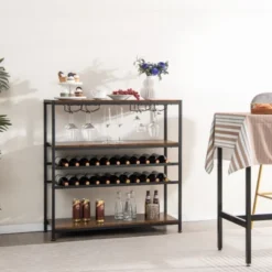 MOEPISY 5 Tier Wine Rack With Glasses Holder -Baxton Studio Shop GUEST 8669211c 1e06 4d29 970b 4b634debf721