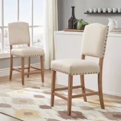Set Of 2 24" Iverson Nailhead Trim Linen Counter Height Barstools - Inspire Q