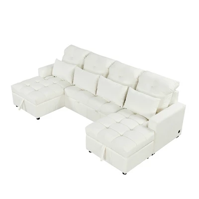 110.2"W Oversized U-Shaped Sectional Sofa, Pull-Out Sofa Bed With Double Storage Chaise Lounges And 2 USB Ports - ModernLuxe 8 110.2"W Oversized U-Shaped Sectional Sofa, Pull-Out Sofa Bed With Double Storage Chaise Lounges And 2 USB Ports - ModernLuxe - Image 8