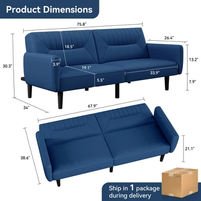 Dyonery 75.8" Convertible Futon Sofa Bed,3 Seater Linen Futon Couch,Adjustable Backrests,Folding Loveseat Sofa For Living Room,Office,Apartment 1 Dyonery 75.8" Convertible Futon Sofa Bed,3 Seater Linen Futon Couch,Adjustable Backrests,Folding Loveseat Sofa For Living Room,Office,Apartment