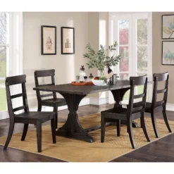 5pc Strasbourg Rustic Dining Table Set Antique Black - HOMES: Inside + Out