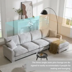 5-Seat L-Shaped Chenille Oversized Sectional Sofa Set With 2 Free Pillows, 4W-ModernLuxe -Baxton Studio Shop GUEST 87c179f1 d088 4959 8566 17d02c3465bd