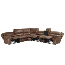 Steve Silver Co. 6pc Lehi Manual Reclining Sectional Sofas Cocoa Brown: Faux Leather, USB Port, Storage