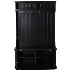 HOMCOM Hall Tree For Entryway, Coat Rack Shoe Bench With Bottom Storage, 4 Metal Double Hooks And 2 Shelves For Hallway, Living Room, Black 7 HOMCOM Hall Tree For Entryway, Coat Rack Shoe Bench With Bottom Storage, 4 Metal Double Hooks And 2 Shelves For Hallway, Living Room, Black -Baxton Studio Shop GUEST 8812de05 743b 4508 b5db 22cd93712978