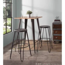 41" Oregon Industrial Bar Height Pub Table Matte Gray Metal With Medium Brown Wood Top - LumiSource -Baxton Studio Shop GUEST 882147cc b0cf 4a1a 9782 1cd7d9317e0e