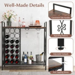 MOEPISY 21 Bottle Wine Rack Freestanding Floor Wine Bottle Organizer With Glass Holder Rustic Brown -Baxton Studio Shop GUEST 882ead74 e877 425a b88a 768e34d2fb90