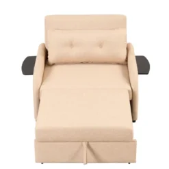 71.7" Linen Adjustable Sofa Bed With USB Charging And Collapsible Side Tables -Baxton Studio Shop GUEST 8836243c 0966 4d2d ae20 8aae08efc297