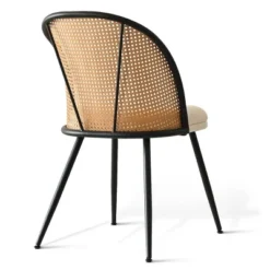 Set Of 2 Faux Cane Back Dining Chairs, Upholstered Rattan-Style Accent Chairs With Metal Legs, Mid-Century Modern Kitchen Chairs-Maison Boucle -Baxton Studio Shop GUEST 883bef5b eb42 4443 85a3 9bc67472ce19