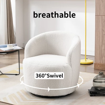 Bella Swivel Barrel Chair,2 Size Soft Touch Upholstered White Teddy Swivel Chair, Armrest 360° Swivel Nursery Chair-Maison Boucle 2 Bella Swivel Barrel Chair,2 Size Soft Touch Upholstered White Teddy Swivel Chair, Armrest 360° Swivel Nursery Chair-Maison Boucle - Image 2