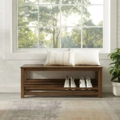 Modern Farmhouse Solid Wood Shoe Storage Entry Bench Rustic Oak - Saracina Home -Baxton Studio Shop GUEST 8873dec7 d2f6 4b81 970d 33db280697a9