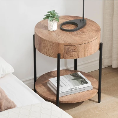End Table Round Side Table With Drawer Circle End Tables Wooden Bedside Table 2 End Table Round Side Table With Drawer Circle End Tables Wooden Bedside Table - Image 2