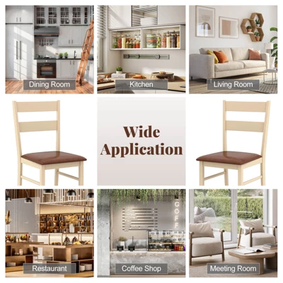 Costway Wooden Dining Chair Set Of 2/4 With Rubber Wood Frame Padded Seat For Kitchen 6 Costway Wooden Dining Chair Set Of 2/4 With Rubber Wood Frame Padded Seat For Kitchen - Image 6