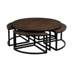 42" Arcadia Acacia Wood Round Coffee Table With Nesting Tables Dark Brown - Alaterre Furniture -Baxton Studio Shop GUEST 88ab5391 b644 4957 840b 7a928106f403