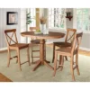 36" Ryan Round Extendable Dining Table With 4 X Back Stools Distressed Oak - International Concepts