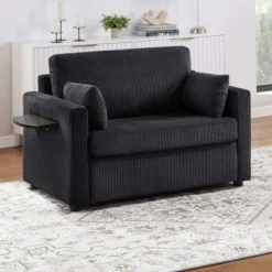 47.2" Twin Size Corduroy Sleeper Sofa With Foldable Mattress, Multi-Function Pull Out Sofa Bed For Guest Room Or Small Apartment–The Pop Home