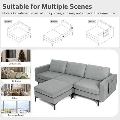 Costway Modular L-shaped 3 Seat Sectional Sofa W/ Reversible Chaise & 2 USB Ports 4 Costway Modular L-shaped 3 Seat Sectional Sofa W/ Reversible Chaise & 2 USB Ports - Image 4