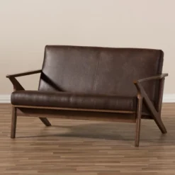 Bianca Mid-Modern Walnut Wood Distressed Faux Leather 2 Seater Loveseat Dark Brown - Baxton Studio -Baxton Studio Shop GUEST 8967b301 b2d9 4346 ac29 f46f057aa611