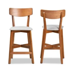 2pc Cameron Fabric Wood Counter Height Barstools Gray/Brown - Baxton Studio