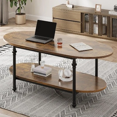 Oval Coffee Table Unique Tea Table 47.2" Mid Century Cocktail Table Low Storage Coffee Table 7 Oval Coffee Table Unique Tea Table 47.2" Mid Century Cocktail Table Low Storage Coffee Table - Image 7